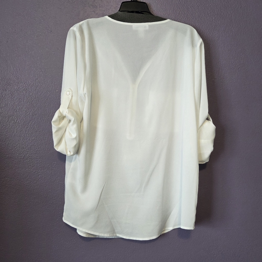 Calvin Klein Sheer Zipper 3/4 Sleeve Blouse - Picture 2 of 9